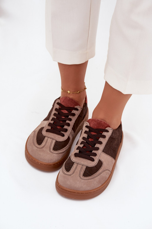 Āda zamšādas Sneakers modeļa apavi Barefoot Sieviešu Zazoo N1277 brūnas krāsas