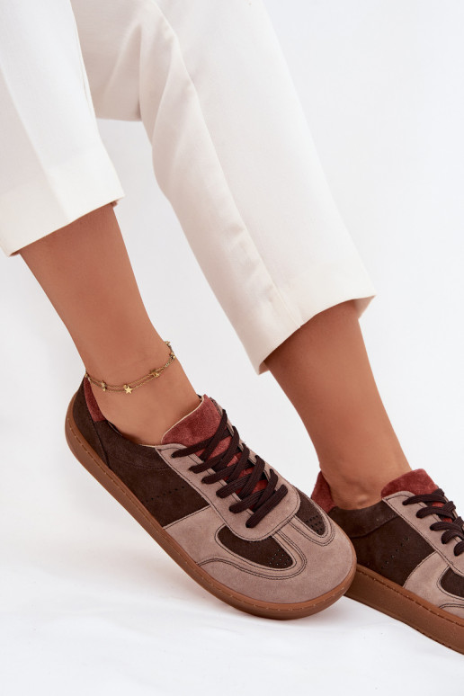 Āda zamšādas Sneakers modeļa apavi Barefoot Sieviešu Zazoo N1277 brūnas krāsas