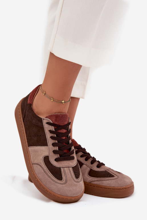 Āda zamšādas Sneakers modeļa apavi Barefoot Sieviešu Zazoo N1277 brūnas krāsas