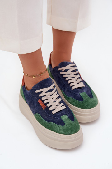 zamšādas Sneakers modeļa apavi Sieviešu ar platformu Zazoo N1269S3 zaļš-tumši zilas krāsas