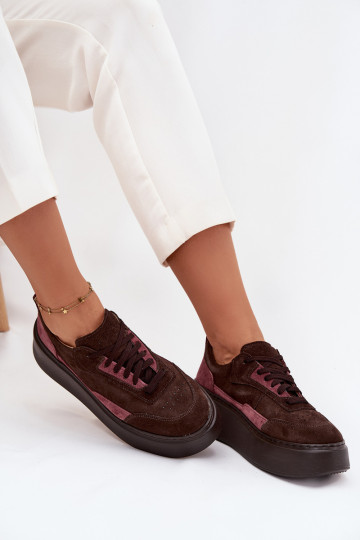 Sneakers modeļa apavi SieviešuIeslēgtsturalnego zamšādasu ar platformu Zazoo N1265S3 CzekoladoIne