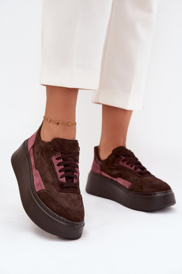 Sneakers modeļa apavi SieviešuIeslēgtsturalnego zamšādasu ar platformu Zazoo N1265S3 CzekoladoIne 2
