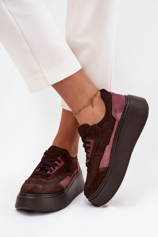 Sneakers modeļa apavi SieviešuIeslēgtsturalnego zamšādasu ar platformu Zazoo N1265S3 CzekoladoIne Sneakers modeļa apavi SieviešuIeslēgtsturalnego zamšādasu ar platformu Zazoo N1265S3 CzekoladoIne
