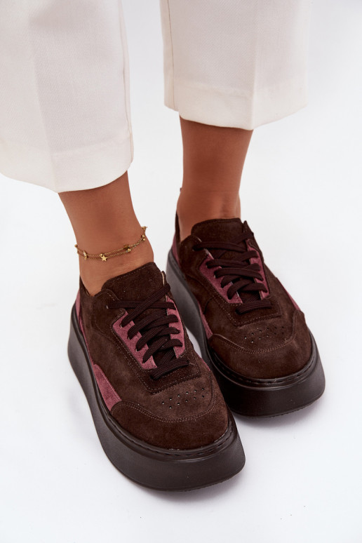 Sneakers modeļa apavi SieviešuIeslēgtsturalnego zamšādasu ar platformu Zazoo N1265S3 CzekoladoIne Sneakers modeļa apavi SieviešuIeslēgtsturalnego zamšādasu ar platformu Zazoo N1265S3 CzekoladoIne