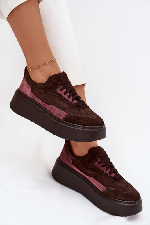 Sneakers modeļa apavi SieviešuIeslēgtsturalnego zamšādasu ar platformu Zazoo N1265S3 CzekoladoIne Sneakers modeļa apavi SieviešuIeslēgtsturalnego zamšādasu ar platformu Zazoo N1265S3 CzekoladoIne