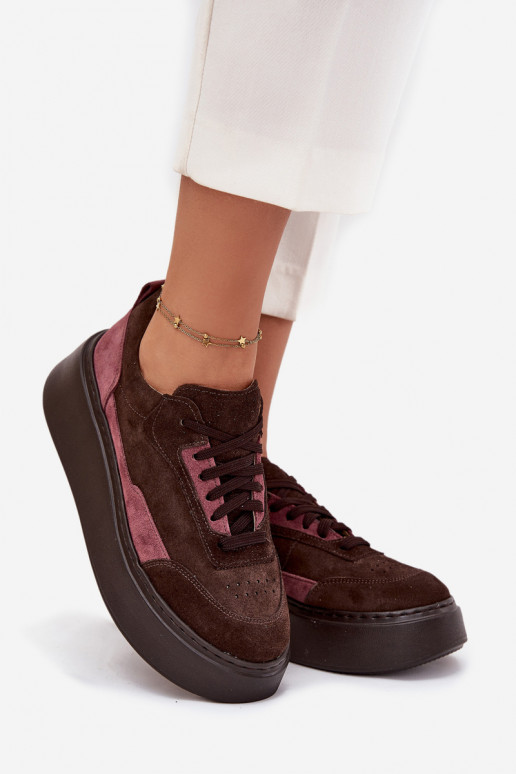 Sneakers modeļa apavi SieviešuIeslēgtsturalnego zamšādasu ar platformu Zazoo N1265S3 CzekoladoIne Sneakers modeļa apavi SieviešuIeslēgtsturalnego zamšādasu ar platformu Zazoo N1265S3 CzekoladoIne