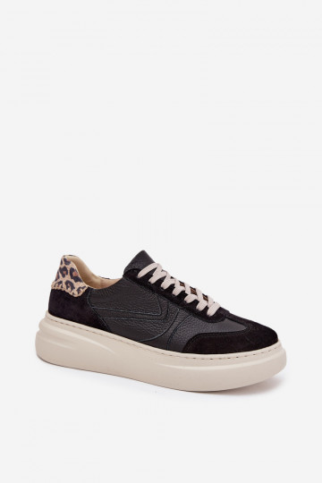 Āda Sneakers modeļa apavi Sieviešu ar platformu ar leoparda kažokādas rakstu Zazoo N1263 melnas krāsas 2