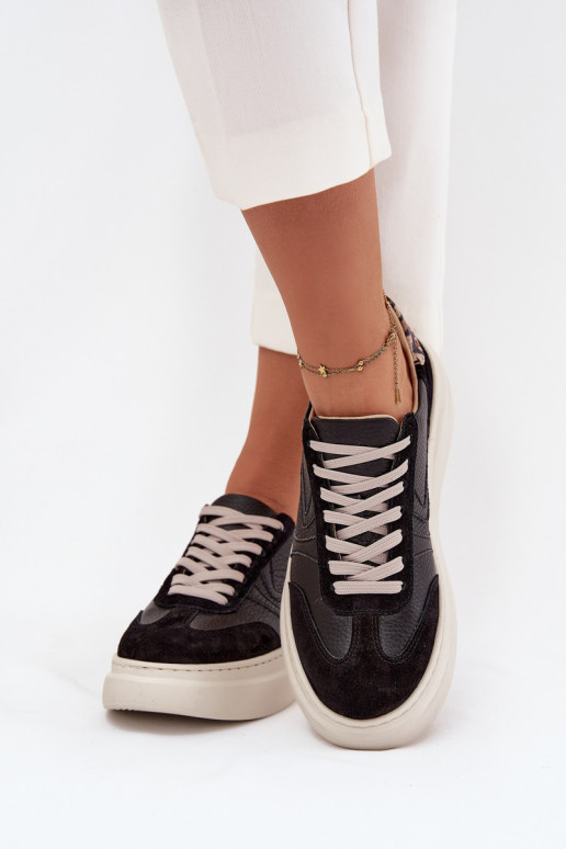 Āda Sneakers modeļa apavi Sieviešu ar platformu ar leoparda kažokādas rakstu Zazoo N1263 melnas krāsas Āda Sneakers modeļa apavi Sieviešu ar platformu ar leoparda kažokādas rakstu Zazoo N1263 melnas krāsas