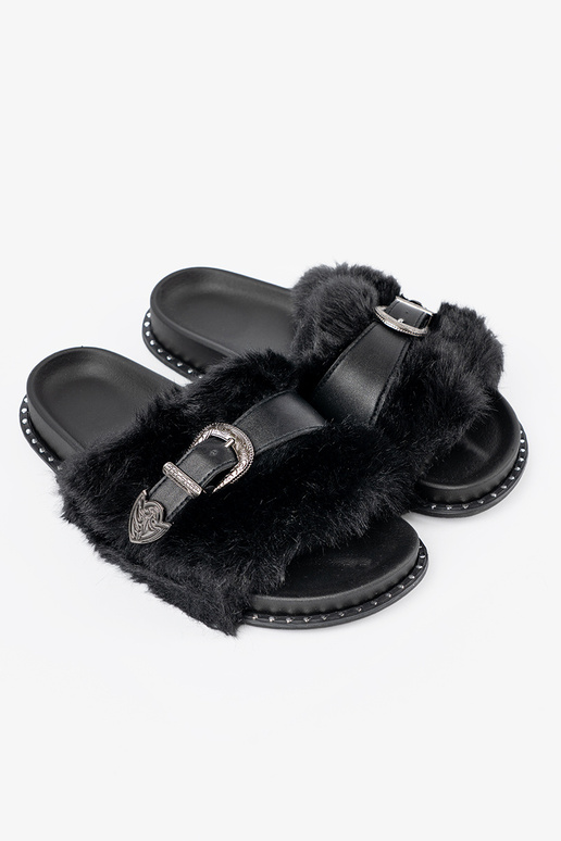 Čības z ekofutra z dekoracyjną klamrą