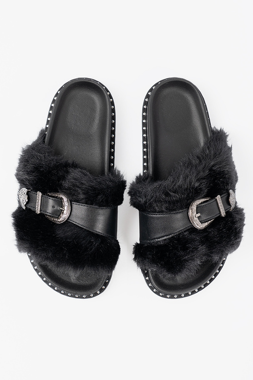 Čības z ekofutra z dekoracyjną klamrą