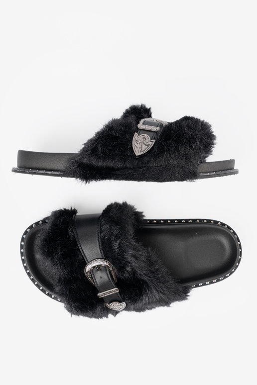 Čības z ekofutra z dekoracyjną klamrą