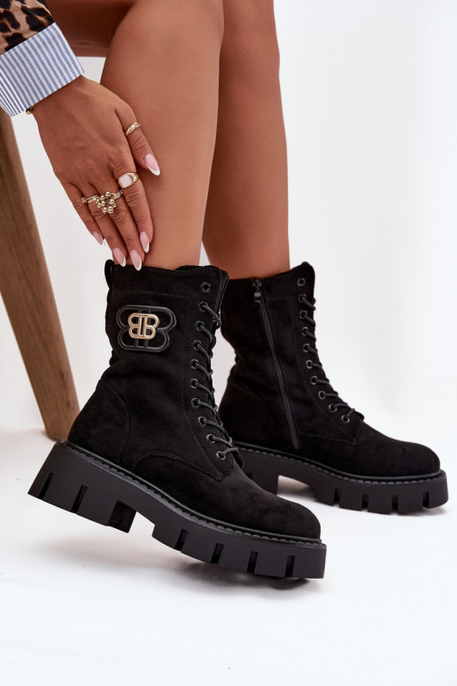 Siltināti zābaki un nokeri sievietēm ar ornamentiem melnā krāsā Melisse