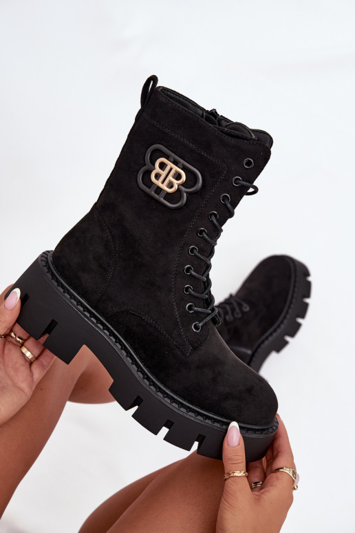 Siltināti zābaki un nokeri sievietēm ar ornamentiem melnā krāsā Melisse