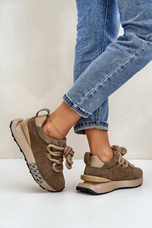 zamšādas Sneakers modeļa apavi Sieviešu ar platformuGrubym Šņorēšanam Artiker 54C1466 brūnas krāsas zamšādas Sneakers modeļa apavi Sieviešu ar platformuGrubym Šņorēšanam Artiker 54C1466 brūnas krāsas