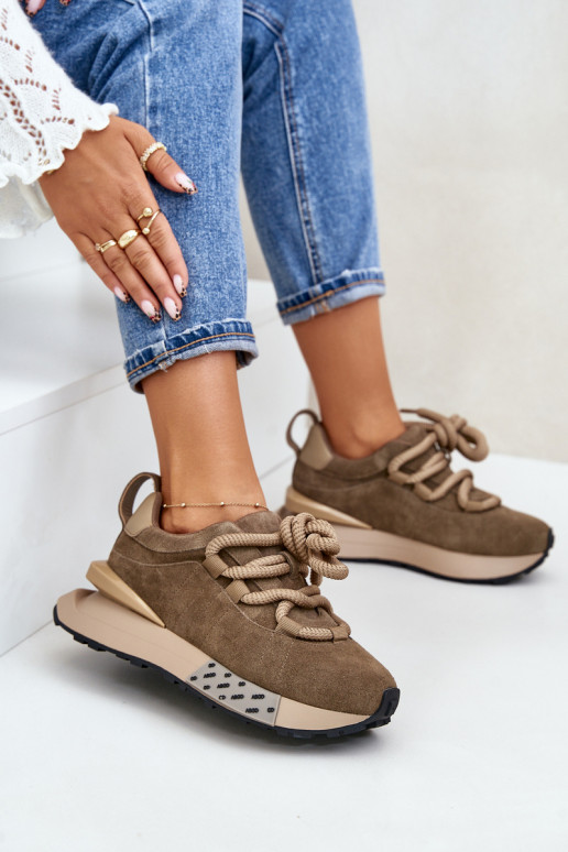 zamšādas Sneakers modeļa apavi Sieviešu ar platformuGrubym Šņorēšanam Artiker 54C1466 brūnas krāsas zamšādas Sneakers modeļa apavi Sieviešu ar platformuGrubym Šņorēšanam Artiker 54C1466 brūnas krāsas