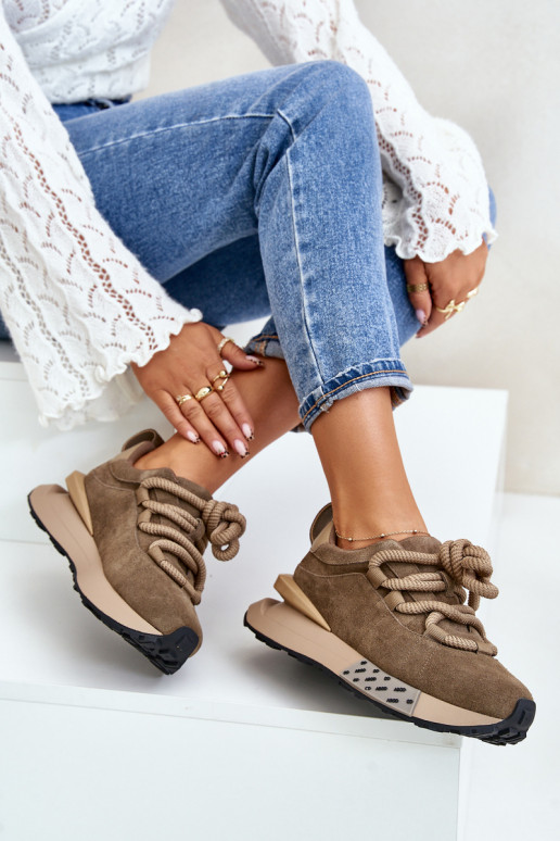 zamšādas Sneakers modeļa apavi Sieviešu ar platformuGrubym Šņorēšanam Artiker 54C1466 brūnas krāsas zamšādas Sneakers modeļa apavi Sieviešu ar platformuGrubym Šņorēšanam Artiker 54C1466 brūnas krāsas