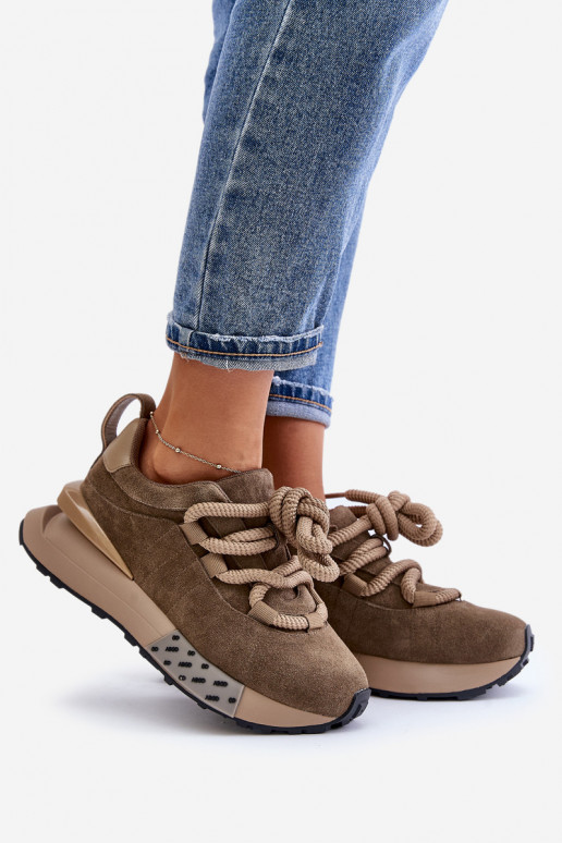 zamšādas Sneakers modeļa apavi Sieviešu ar platformuGrubym Šņorēšanam Artiker 54C1466 brūnas krāsas zamšādas Sneakers modeļa apavi Sieviešu ar platformuGrubym Šņorēšanam Artiker 54C1466 brūnas krāsas