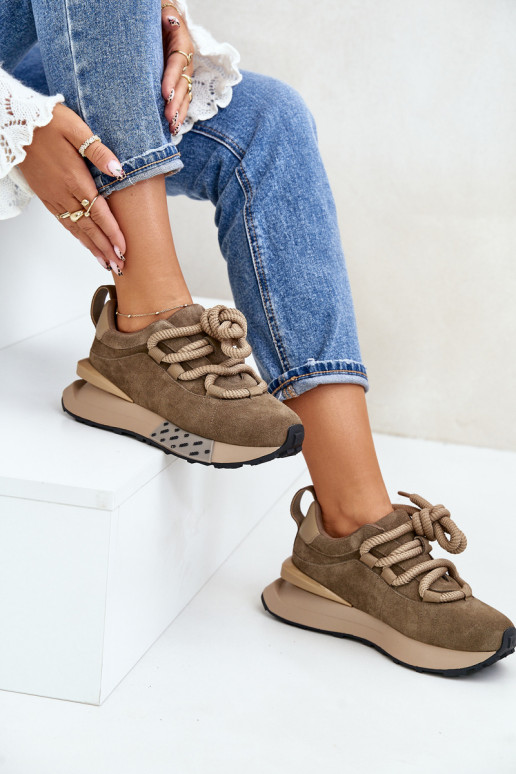 zamšādas Sneakers modeļa apavi Sieviešu ar platformuGrubym Šņorēšanam Artiker 54C1466 brūnas krāsas zamšādas Sneakers modeļa apavi Sieviešu ar platformuGrubym Šņorēšanam Artiker 54C1466 brūnas krāsas