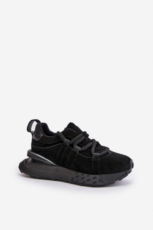 zamšādas Sneakers modeļa apavi Sieviešu ar platformuGrubym Šņorēšanam Artiker 54C1464 melnas krāsas