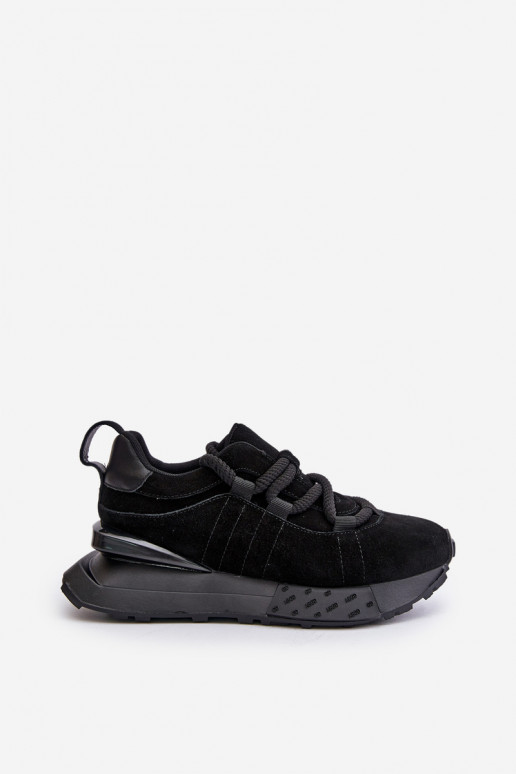 zamšādas Sneakers modeļa apavi Sieviešu ar platformuGrubym Šņorēšanam Artiker 54C1464 melnas krāsas