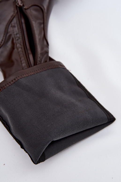 Sieviešu garie zābaki uz masīviem papēžiem un platformas, iekāpjamais modelis brūnā krāsā Florinne Sieviešu garie zābaki uz masīviem papēžiem un platformas, iekāpjamais modelis brūnā krāsā Florinne