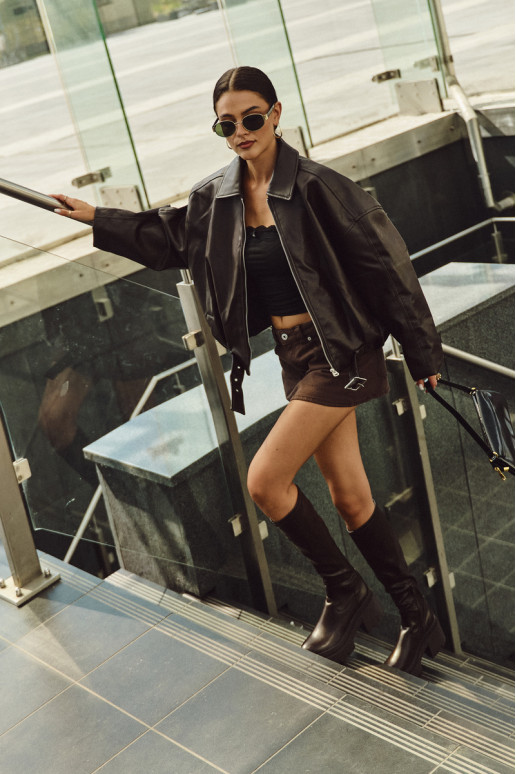 Sieviešu garie zābaki uz masīviem papēžiem un platformas, iekāpjamais modelis brūnā krāsā Florinne Sieviešu garie zābaki uz masīviem papēžiem un platformas, iekāpjamais modelis brūnā krāsā Florinne