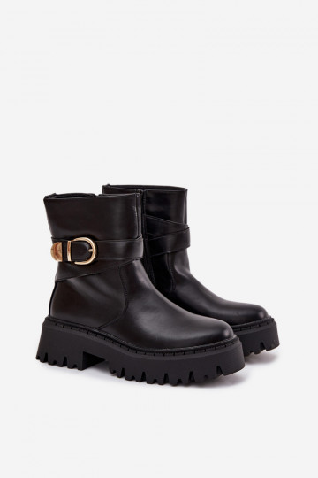 siltināti Sieviešu puszābaki Ar zelta sprādzi melnas krāsas Elanore