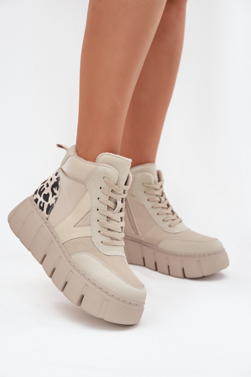 Smilšu krāsas ādas sieviešu siltie zābaki ar platformu Vinceza 66838 Smilšu krāsas ādas sieviešu siltie zābaki ar platformu Vinceza 66838