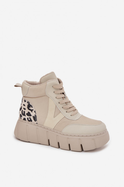 Smilšu krāsas ādas sieviešu siltie zābaki ar platformu Vinceza 66838 Smilšu krāsas ādas sieviešu siltie zābaki ar platformu Vinceza 66838