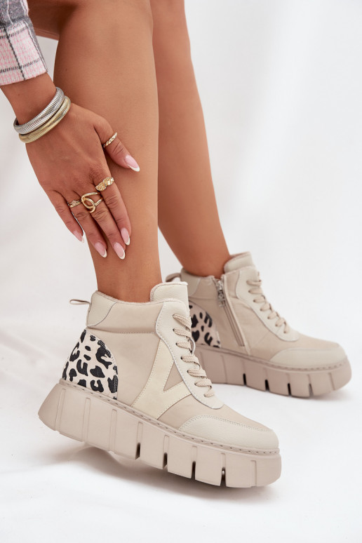 Smilšu krāsas ādas sieviešu siltie zābaki ar platformu Vinceza 66838 Smilšu krāsas ādas sieviešu siltie zābaki ar platformu Vinceza 66838