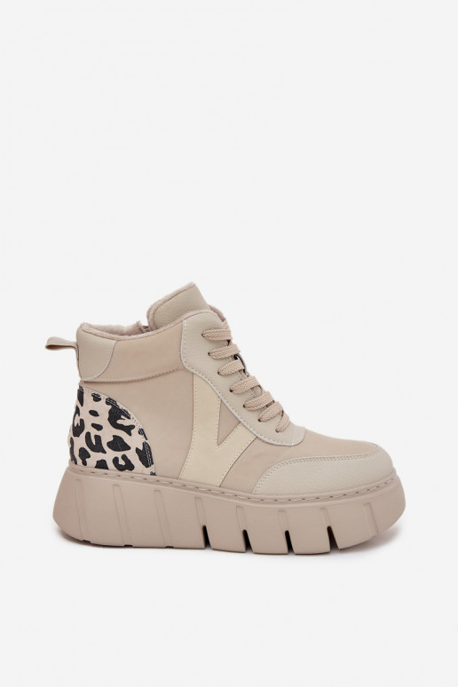 Smilšu krāsas ādas sieviešu siltie zābaki ar platformu Vinceza 66838 Smilšu krāsas ādas sieviešu siltie zābaki ar platformu Vinceza 66838