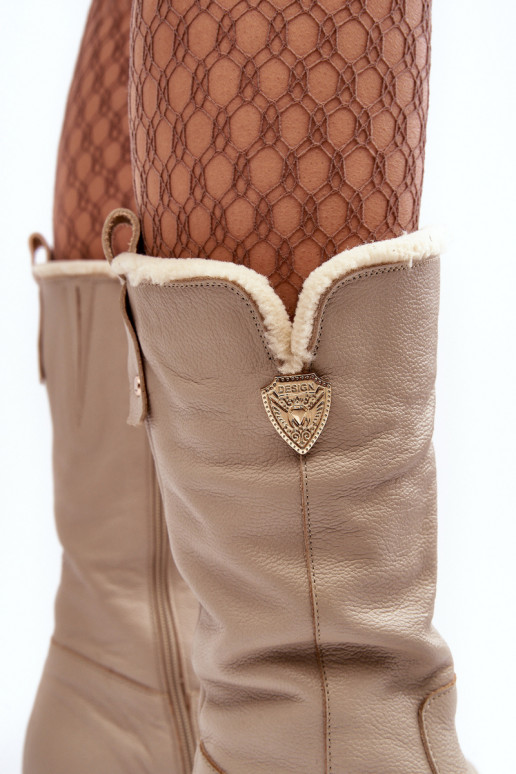 Sieviešu Āda garie zābaki Ar Vilnu smilšu krāsas Bayla