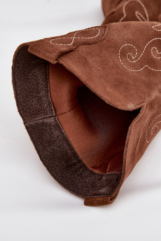 zamšādas garie zābaki Kovboju zābaki Sieviešu ar papēdi brūnas krāsas Karira