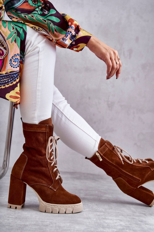 Sieviešu Zamšādas kurpes ar platformu brūnas krāsas Edna