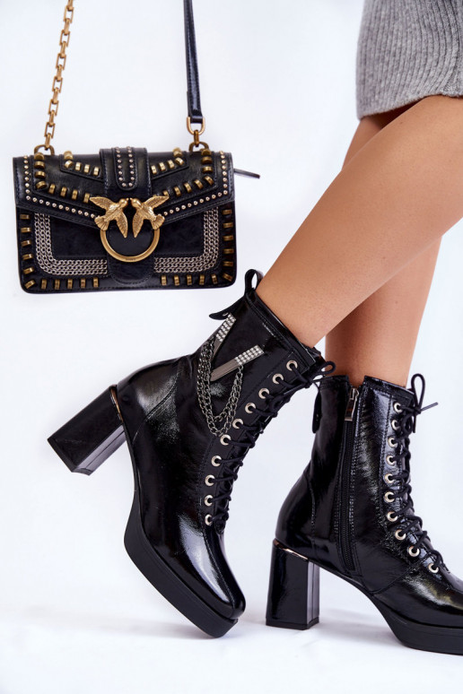 Stilīgasrnas siltināti Āda Sieviešu puszābaki ar ornamentiem melnas krāsas Tā irlta