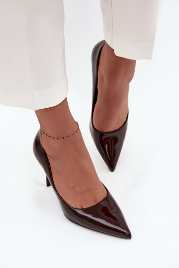 Laque Eko Āda augstpapēžu kurpes Sieviešu Ze Szpiczastymi Noskami CzekoladoIne Jadira