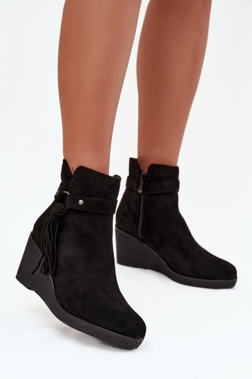 siltināti Sieviešu puszābaki Uz Ķīļa ar bārkstīm melnas krāsas Olivarae