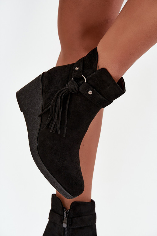 siltināti Sieviešu puszābaki Uz Ķīļa ar bārkstīm melnas krāsas Olivarae