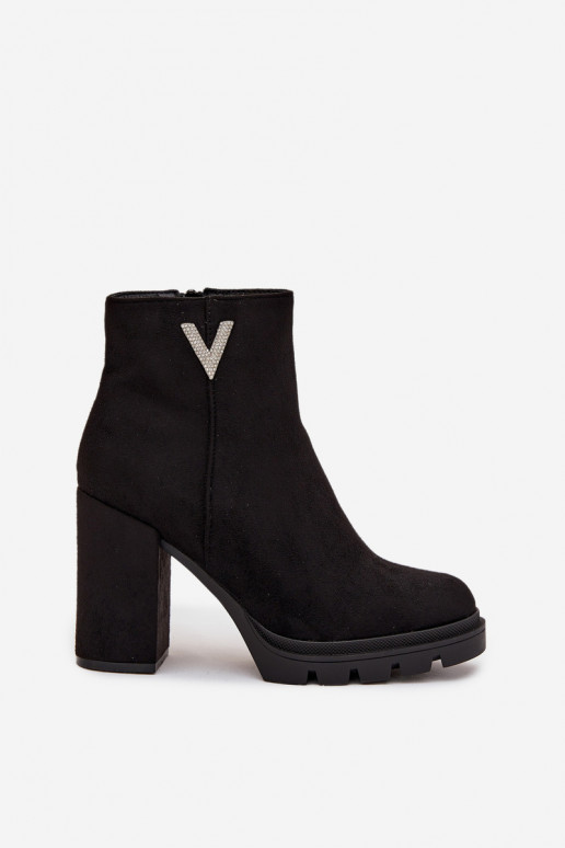 Sieviešu puszābaki siltināti ar papēdi Ar greznu Detalem melnas krāsas Briella