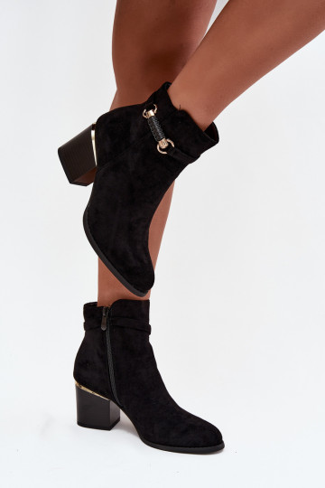 Sieviešu puszābaki siltināti ar papēdi ar dekorētiem papēžiem melnas krāsas Galissa