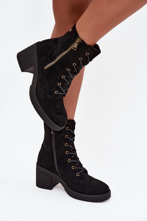 siltināti Sieviešu puszābaki Ar mežģīnēm un rāvējslēdzējiemami melnas krāsas Paressa