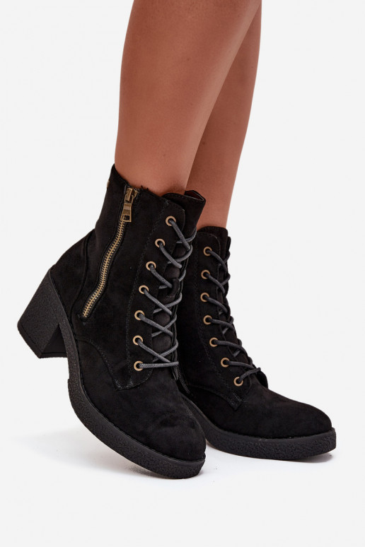 siltināti Sieviešu puszābaki Ar mežģīnēm un rāvējslēdzējiemami melnas krāsas Paressa