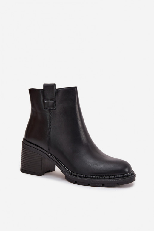 siltināti Sieviešu puszābaki no eko ādas ar papēdi melnas krāsas Alvena