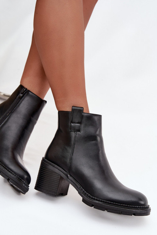 siltināti Sieviešu puszābaki no eko ādas ar papēdi melnas krāsas Alvena