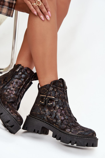 Āda Sieviešu puszābaki ar ornamentiem siltināti Artiker 57C2084 Melns-Zelta krāsas