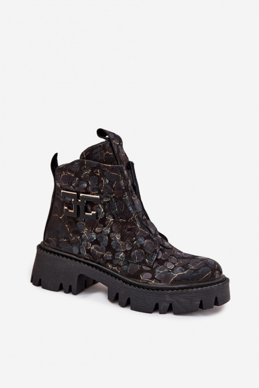 Āda Sieviešu puszābaki ar ornamentiem siltināti Artiker 57C2084 Melns-Zelta krāsas