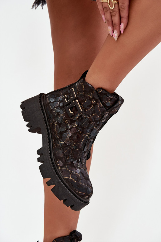 Āda Sieviešu puszābaki ar ornamentiem siltināti Artiker 57C2084 Melns-Zelta krāsas