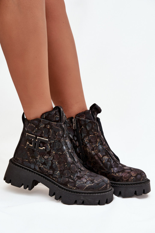 Āda Sieviešu puszābaki ar ornamentiem siltināti Artiker 57C2084 Melns-Zelta krāsas