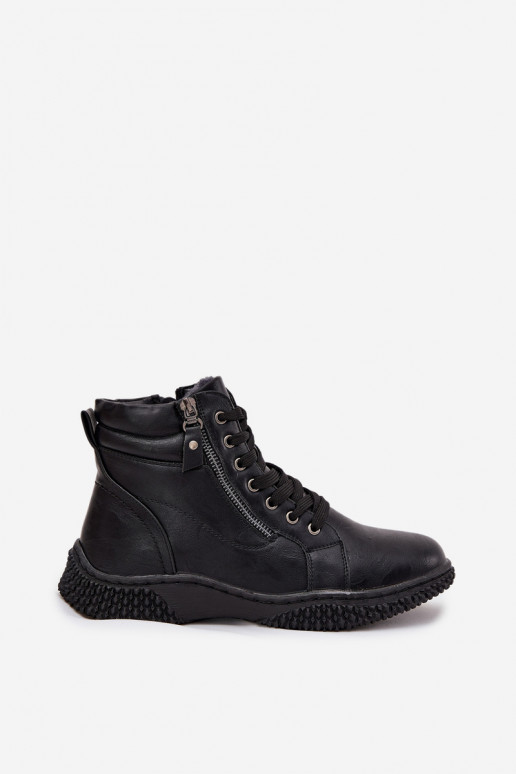 Sieviešu puszābaki siltināti ar kažokādu no eko ādas melnas krāsas Ulverina