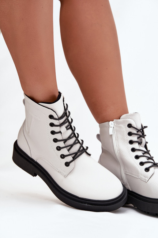 siltināti Sieviešu puszābakiIeslēgtsturalnej Skóry Sergio Leone BT25248-S baltas krāsas